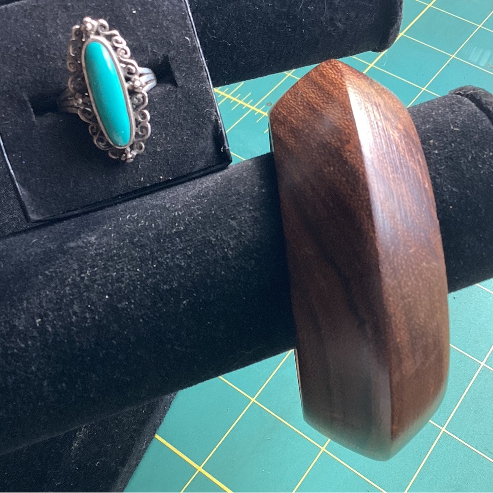 Boho Jewelry Bundle Wood Bracelet Turquoise Style Ring Sz 8 Bohemian Hippie Gift